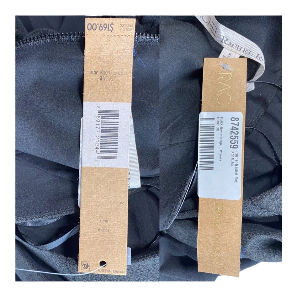 Rachel Roy High Neck Crepe Dress With Chiffon Overlay Black NWT Sz 8 Hi Low - Picture 11 of 11